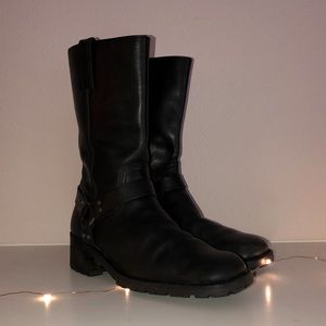 Leather motorcycle boots. Mid calf, black, size 10